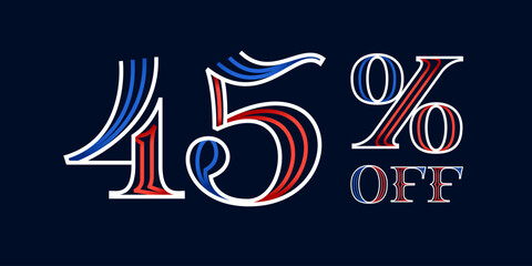 Fototapeta premium 45% OFF lettering made of blue and red lines. Serif sport style font. Patriotic lettering for Super Sale.