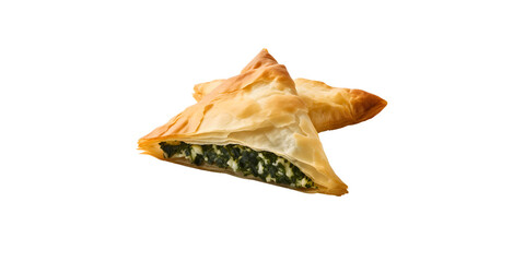 side view of Traditional greek spinach pie spanakopita with goat cheese with PNG background