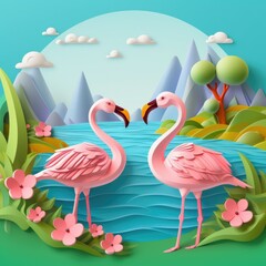 Obraz premium Flamingos,colorful pastel color,3d clay icon
