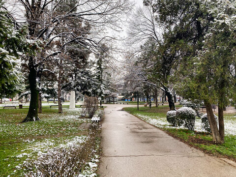 Winter park in city of Leskovac, Serbia