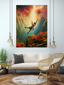 Zip Lining Wall Art: Captivating Aerial Thrills for the Adventurous Home Decor Enthusiast