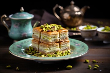 Turkish traditional baklava on a modern white table