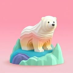 Polar bear standing on glacier,colorful pastel color,3d clay icon