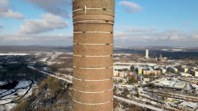 Big Chimneys, Thermal Power Plant Szombierki, Industrial, Winter Landscape Of Bytom, Poland. Aerial View.