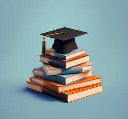 books with graduation cap in digital art style for education day