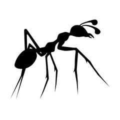 Worker ant silhouette on white background. Black ants looking for food. Hardworking animal.