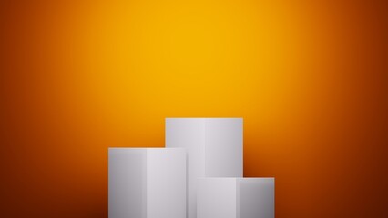 Orange background for product presentation with shadows and light. Empty podiums. Mockup.