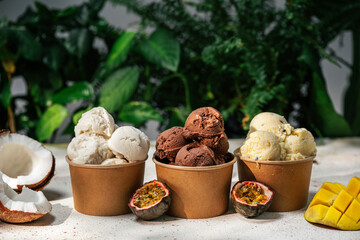 Vegan coconut, mango and chocolate ice cream