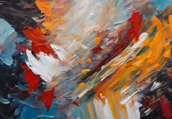 Abstract oil painting, female artist, modern masterpiece, creative studio, artistry, large canvas, paintbrush strokes.