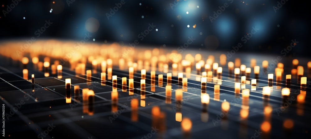Poster blurred bokeh effect with binary code and computer circuitry for a technology themed design concept.