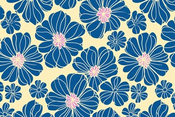 Fototapeta na wymiar Turquoise Blossoms: A Simple Hand-Drawn Flower Pattern, Elevating Fine Art with Hypnotic Repetitive Line Art in Flat Vector Style