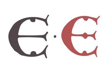 Letter E Carolingian Majuscule. Old Romanesque font from 13th century.  Square Capitals from medieval manuscript. Upper-case lettering, the base for Lombardic capitals. Elegant classic serif font.