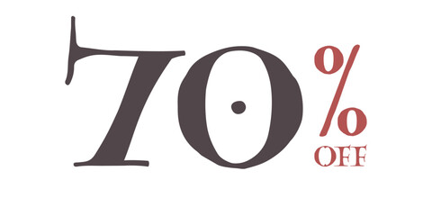 70% OFF Carolingian Majuscule lettering. Old Romanesque emblem for Super Sale. Medieval percent manuscript. Classic serif font template for special price, discount offer, luxury coupon, old VIP store.