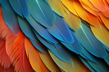 Obraz premium parrot feathers seen under a microscope with exaggerated contrast , soft shadow, volumetric lighting created with Generative Ai
