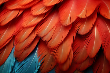 Obraz premium parrot feathers seen under a microscope with exaggerated contrast , soft shadow, volumetric lighting created with Generative Ai