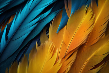 parrot feathers seen under a microscope with exaggerated contrast , soft shadow, volumetric lighting created with Generative Ai