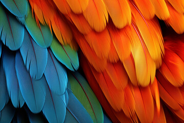 Obraz premium parrot feathers seen under a microscope with exaggerated contrast , soft shadow, volumetric lighting created with Generative Ai