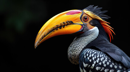 Obraz premium a hornbill in jungle landscape wallpaper, wildlife photo, with empty copy space