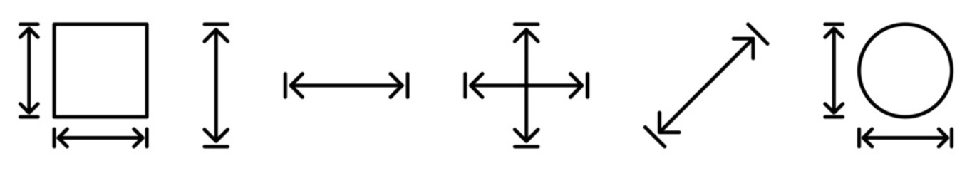 Height and width icons. Dimension, area and perimeter measure concept. Vector illustration