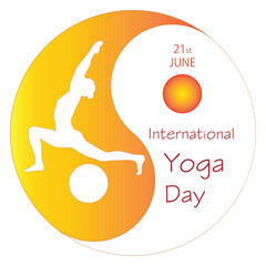 International Yoga day 21 june web banner , vector. Meditation Practice Yoga Fitness Concept. Woman silhouette meditated in yin yang