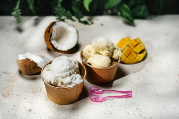 Vegan coconut and mango ice cream