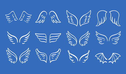 Heraldic Angel wings vintage set. Hand drawn logo