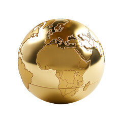 Golden globe Earth isolated on transparent and white background. Generative ai