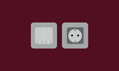 illustration of an electric socket and light switch on a maroon wall