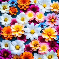 다양한 색의 꽃들, 활짝 핀 많은 꽃, 꽃 장식 - obrazy, fototapety, plakaty