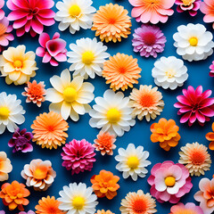 다양한 색의 꽃들, 활짝 핀 많은 꽃, 꽃 장식 - obrazy, fototapety, plakaty