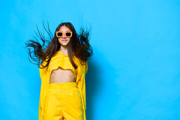 woman lovely trendy beautiful girl yellow attractive sunglasses young lifestyle fashion - Powered by Adobe