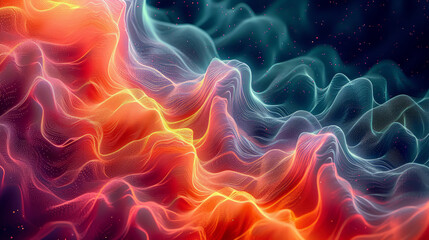 Obraz premium Abstract, digital and background waves. Wallpaper, futuristic and particles for digital, design and illustrative art with creativity, information technology in mesmerizing style, vibrant colour