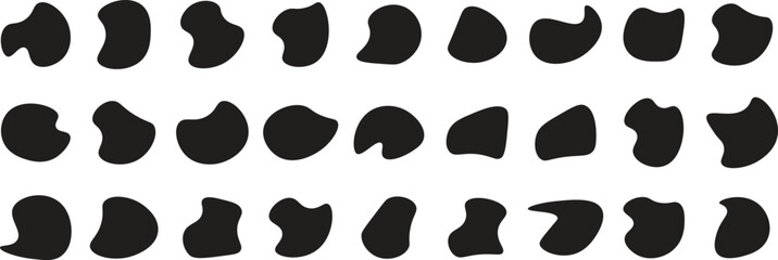 Fototapeta premium Abstract black blob shape organic set. Simple fluid circle shape, trendy wrap circle, blob shape element collection. Blob color collection