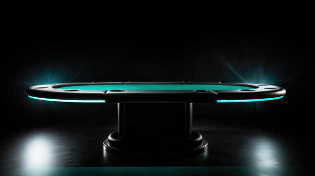 Empty gambling table. Light effect. Empty poker table on black
