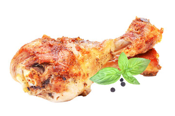 Grilled chicken legs on white background