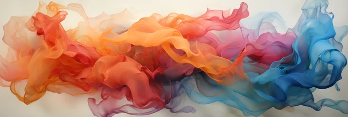 Foto op Canvas Dynamic folds of multicolored fabric, abstract 3D wavy Background, colorful waves flow, liquid © Slanapotam