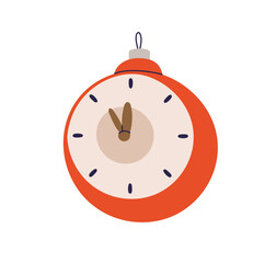 Vintage bauble for Christmas tree decoration. Retro-styled ornament, clock ball. Painted decor, Xmas adornment, winter holiday toy design. Flat vector illustration isolated on white background