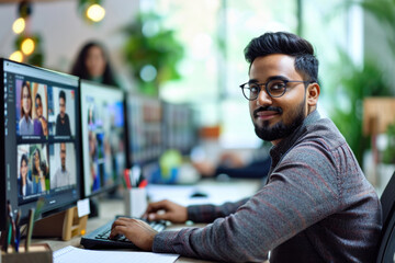 Indian Man Successfully Juggling Remote Work Roles As A Virtual Teacher And Customer Support Manager Via Video Conference
