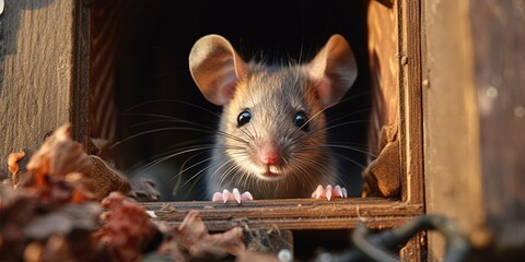 Mouse in the apartment close-up. Catching rodents with a trap