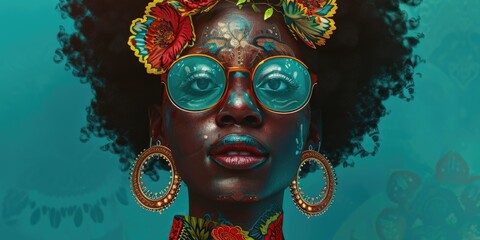 Woman with Face Tattoos and Sunglasses