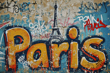 Paris graffiti on the wall with Eiffel Tower