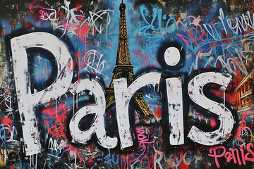 Paris graffiti on the wall with Eiffel Tower