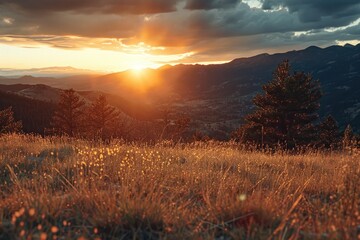 Sunset over the distant mountains