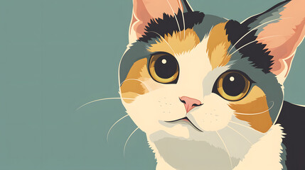 Stylized Illustration of Calico Cat with Large Eyes