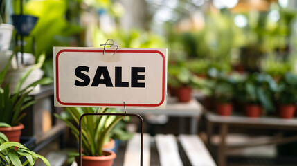 Sale Sign Amidst Greenery in a Garden Center