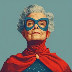 Superhero Granny Feeling Powerful and Strong Elderly grandmother being confident and healthy, portrait - obrazy, fototapety, plakaty