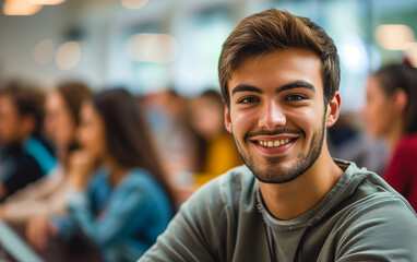 Obraz premium Portrait of a smiling teenager schoolboy in classroom