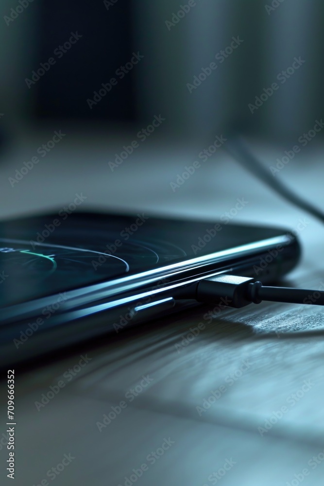 Poster close-up cell phone on table