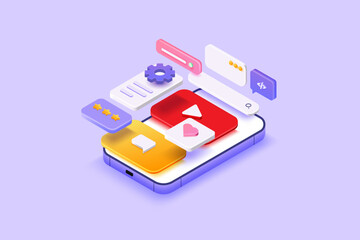 3d render Mobile app development, UI-UX design, web design and application layout. 3D Vector illustration