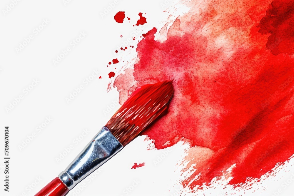 Poster a paintbrush with a red stain on it. can be used for art projects or to depict creativity and passio